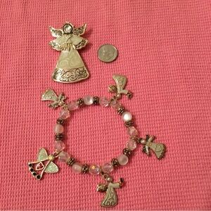 Kenneth Cole bracelet brooch angels matching set goldtone pearlescent bundle